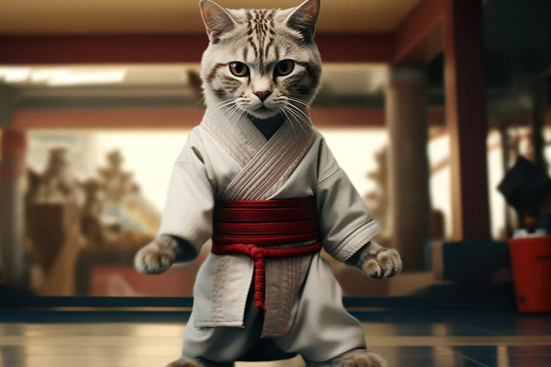 ai generated picture of a cat looking like a karate champion