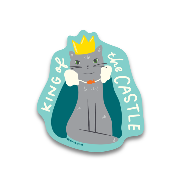 Dezi & Roo - sticker - King of the Castle - cute sticker for cat lovers 